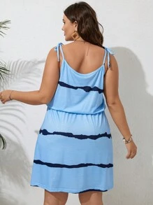 SHEIN VCAY Hơn Khối màu Knot Shoulder Vá Túi Đầm - Màu xanh lam - Xem 2