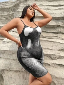 SHEIN SXY Đầm Plus Size Con số Gợi cảm - Đen và trắng - Xem 6