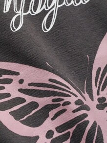 DAZY Áo thun nữ Thú vật Lá thư Loại bướm Giải trí - Màu xám đen - Xem 3