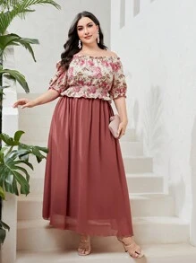 Modelyn Bộ thời trang Plus Size viền lá sen Xù Dải chun Hoa Thanh lịch - Nhiều màu - Xem 1
