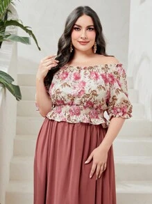 Modelyn Bộ thời trang Plus Size viền lá sen Xù Dải chun Hoa Thanh lịch - Nhiều màu - Xem 6