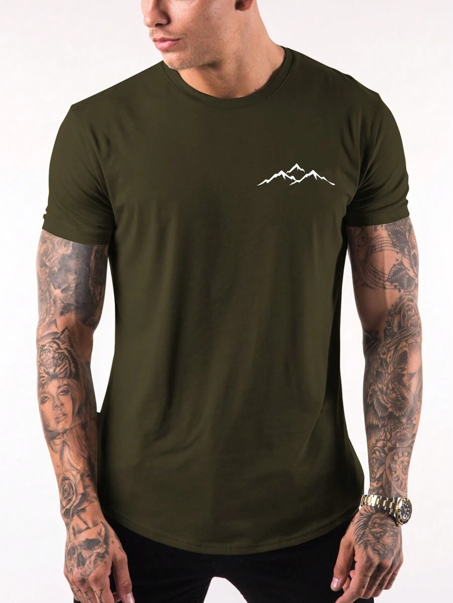 Manfinity Homme Áo thun & Áo lót Nam Đồ họa Lá thư Giải trí - xanh quân đội - Xem 1