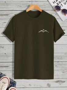 Manfinity Homme Áo thun & Áo lót Nam Đồ họa Lá thư Giải trí - xanh quân đội - Xem 3