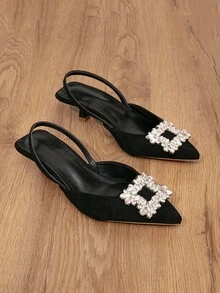 女性水鑽裝飾尖頭休閒平底鞋