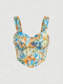 SHEIN MOD Áo hai dây Plus Size Bất đối xứng Dải chun Hoa Tất cả trên in Boho - Nhiều màu - Xem 1