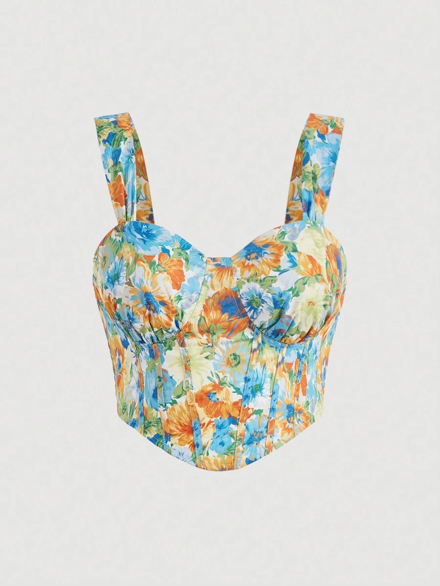 SHEIN MOD Áo hai dây Plus Size Bất đối xứng Dải chun Hoa Tất cả trên in Boho - Nhiều màu - Xem 1