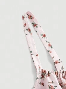 SHEIN MOD Đầm Plus Size Tách cao Dải chun Thắt nơ trước Nếp gấp Phần Ngực Họa tiết hoa Boho - Màu Hồng baby - Xem 3