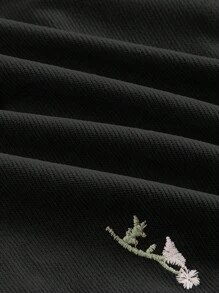 SHEIN MOD 花卉刺繡前拉鏈半身裙 - 黑色 - 查看 3