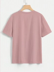 SHEIN Essnce 標語圖案T恤 - 藕粉色 - 查看 2