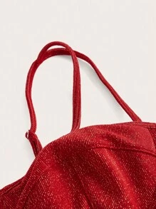 SHEIN ICON Áo khoác và áo lót dành cho xe tăng nữ Bất đối xứng Chuỗi Ngọc trai màu trơn Buổi tiệc - Màu Đỏ Sâu - Xem 4