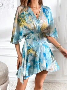 SHEIN Privé Đầm Viên lá sen Trọn gói Đá hoa Thanh lịch - Nhiều màu - Xem 5