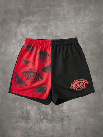 Grunge Punk Two Tone Eye Print Shorts