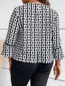 SHEIN Clasi 大碼滿版印花開衩袖開門襟夾克 - 黑與白 - 查看 2