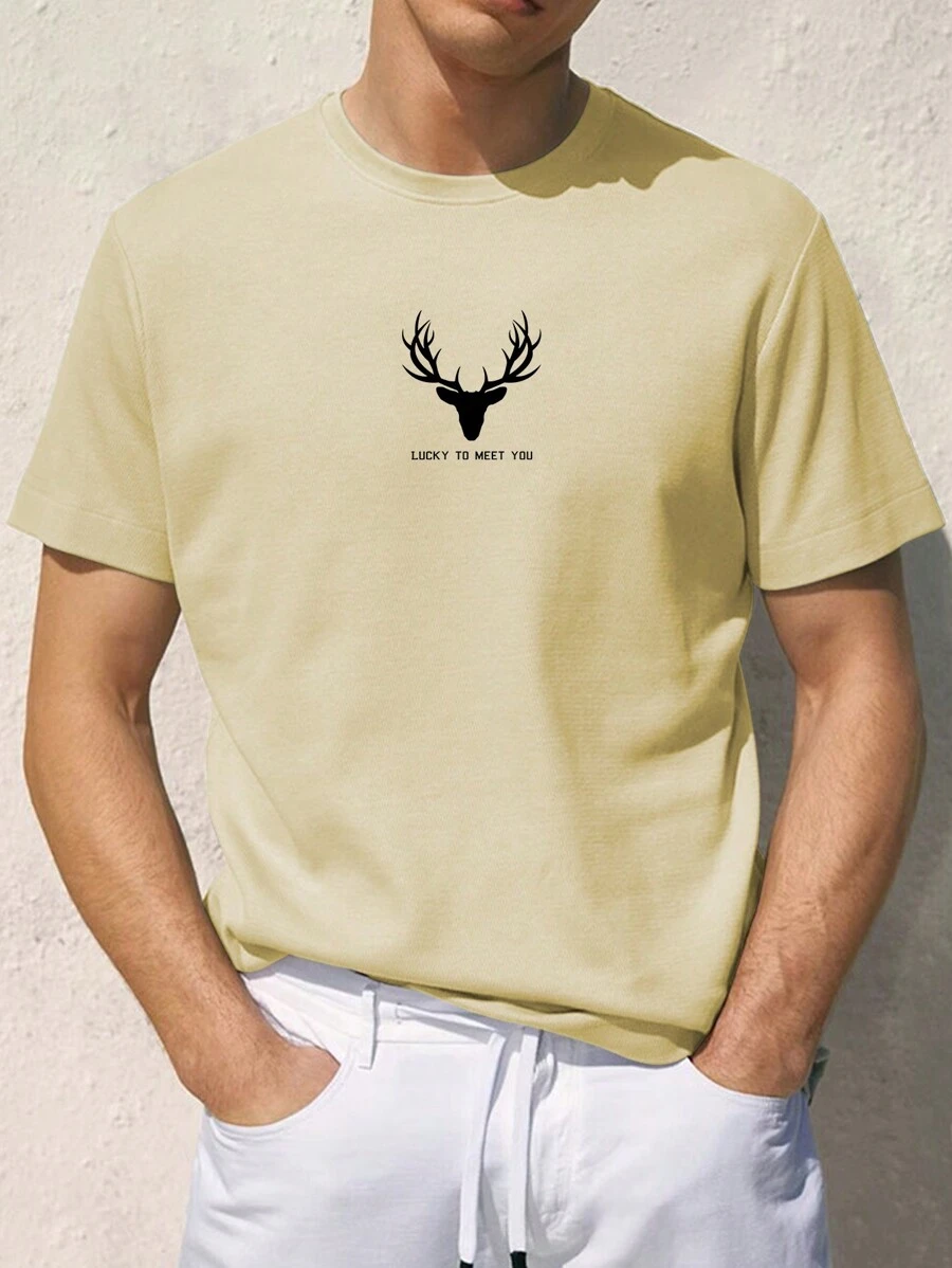 Manfinity Homme Áo thun nam Thú vật Slogan Giải trí - Màu be - Xem 1