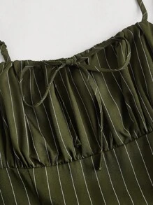 SHEIN MOD In sọc Nếp gấp Phần Ngực Váy Dây - xanh quân đội - Xem 4