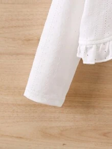 SHEIN Vintaside Kids Young Girl Ruffle Trim Eyelet Embroidery Crop Jacket,Holiday,Summer,Travel - White - View 7
