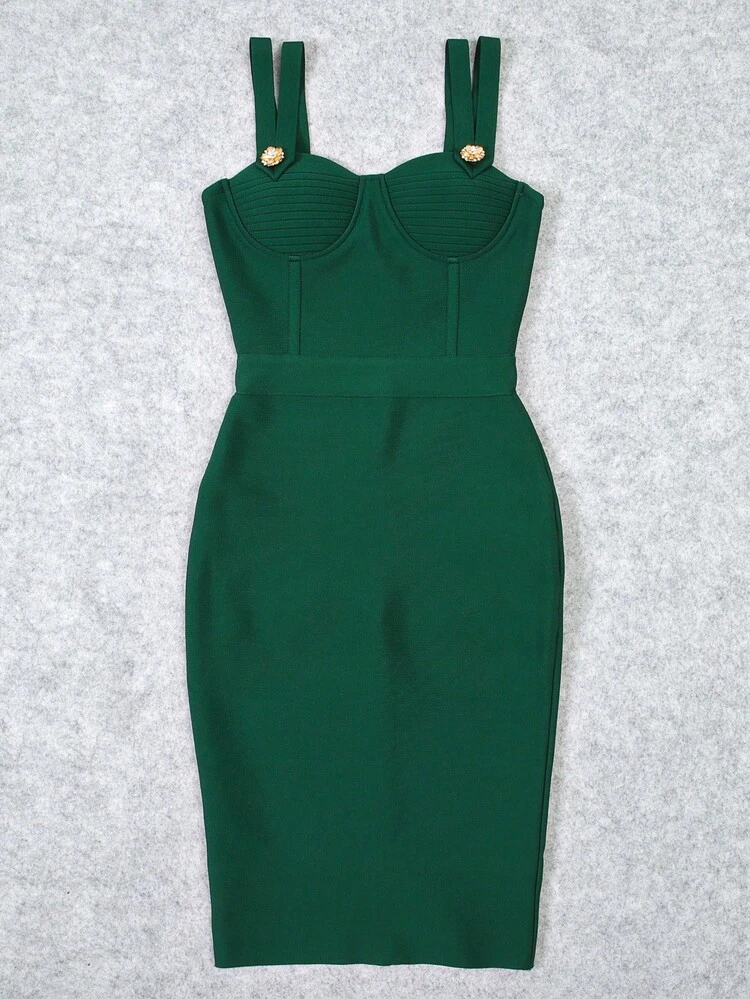 Double Straps Bandage Dress - Dark Green - View 6