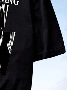 ROMWE MEN Anime Áo thun & Áo lót Nam Con số Slogan Giải trí - màu đen - Xem 6