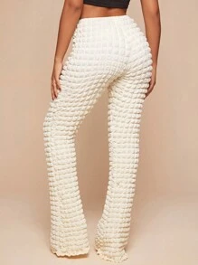 SHEIN SXY Solid Textured Flare Leg Pants - Beige - View 4
