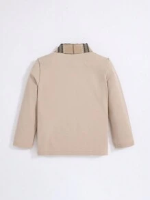 SHEIN Camisa polo casual xadrez com lapela larga para meninos, caimento solto e moderno, adequada para outono e inverno - Damasco - Ver 2