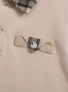 SHEIN Camisa polo casual xadrez com lapela larga para meninos, caimento solto e moderno, adequada para outono e inverno - Damasco - Ver 3