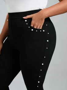 Chikora Plus Pearls Beaded Skinny Trousers - Black - View 6