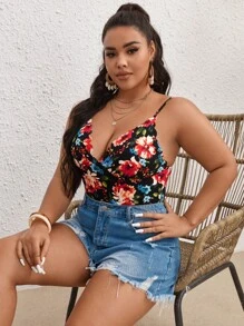 SHEIN VCAY Plus Floral Print Cami Bodysuit - Multicolor - View 2