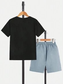 SHEIN Boys Bear & Letter Graphic Tee & Shorts - Multicolor - View 2