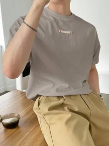 DAZY Áo thun nam Đắp vá Lá thư Giải trí - Màu Xám nhạt - Xem 5