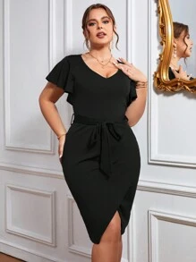 SHEIN LUNE Đầm Plus Size Thắt lưng Trọn gói màu trơn Thanh lịch - màu đen - Xem 2