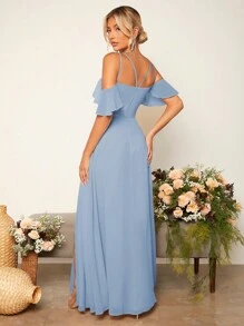 SHEIN Belle 挖肩高衩伴娘洋裝 - 淺藍色 - 查看 2