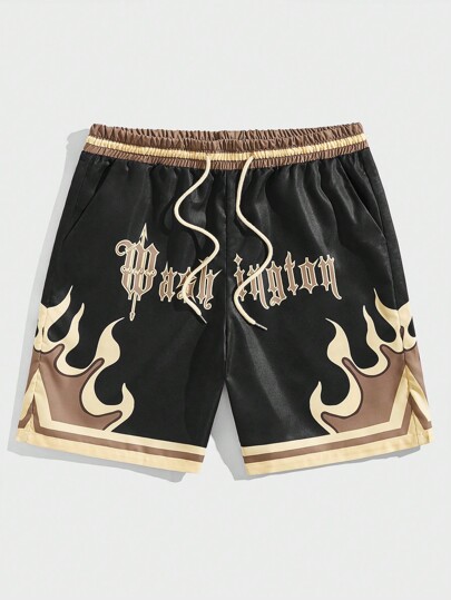 Street Life Pantaloncini da basket con coulisse in vita, con grafica di fiamme e lettere, per la scuola