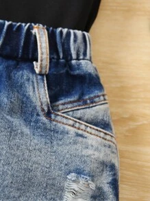 Bộ thời trang bé gái Bất đối xứng Xù Hem thô Bị tách Khối Màu Dễ thương - Nhiều màu - Xem 6