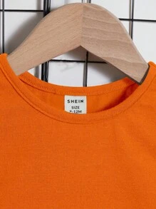 SHEIN Leap Crew 男嬰字母補丁細節T恤和短褲 - 橘色 - 查看 4