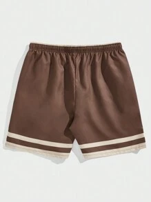 ROMWE MEN Street Life Nam Đồ họa Chữ cái Eo dây rút Quần short - Cà phê nâu - Xem 2