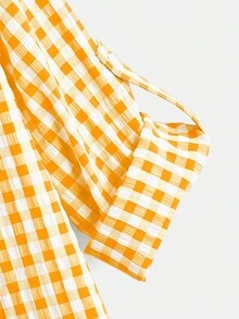 SHEIN LUNE 大碼格子圖案捲邊袖襯衫 - 黃色 - 查看 6