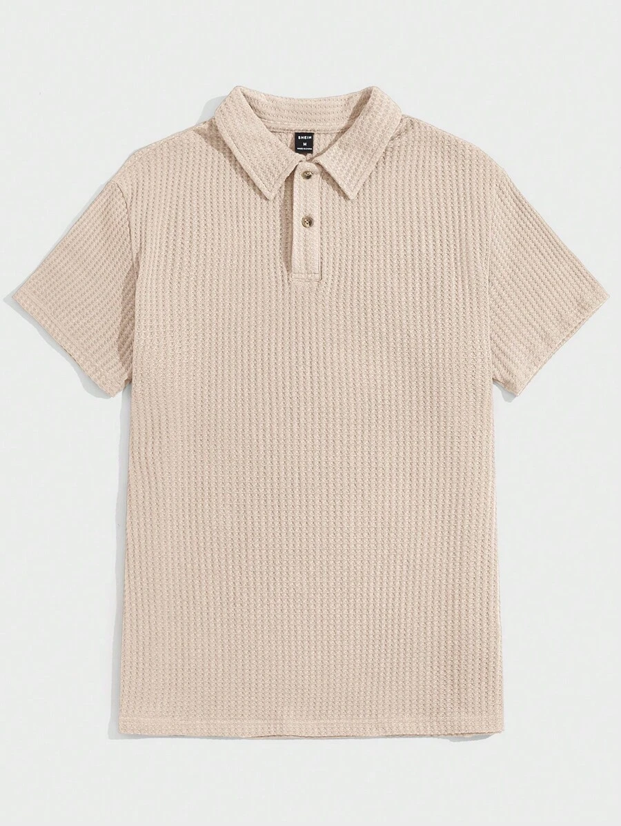 GENTILAND Áo thun có cổ Nam Nút phía trước màu trơn Giải trí - Màu be - Xem 1