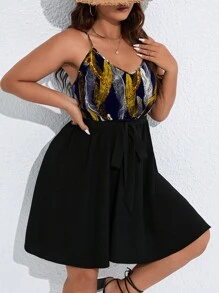 SHEIN LUNE Hơn In lông Thắt lưng Váy Dây - Nhiều màu - Xem 3