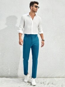 Manfinity VCAY Men Solid Slant Pocket Suit Trousers - Teal Blue - View 3