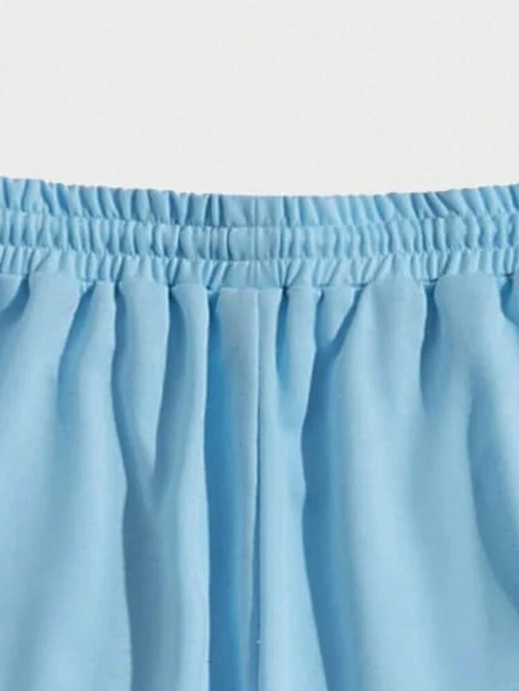 ROMWE MEN Street Life Guys Sun & Moon Letter Graphic Drawstring Waist Shorts - Baby Blue - View 3