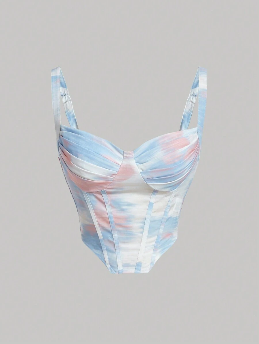 SHEIN MOD 綁染胸衣寬肩帶束腰結構拼接上衣 - 彩色 - 查看 1