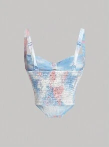 SHEIN MOD 綁染胸衣寬肩帶束腰結構拼接上衣 - 彩色 - 查看 2