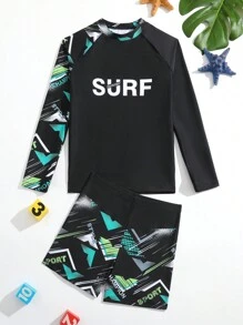Tween Boy Letter Graphic Beach Swimsuit