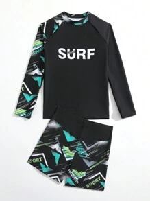 Tween Boy Letter Graphic Beach Swimsuit