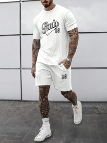 Manfinity Homme Bộ hai mảnh Nam Dây kéo Lá thư Giải trí - trắng - Xem 1