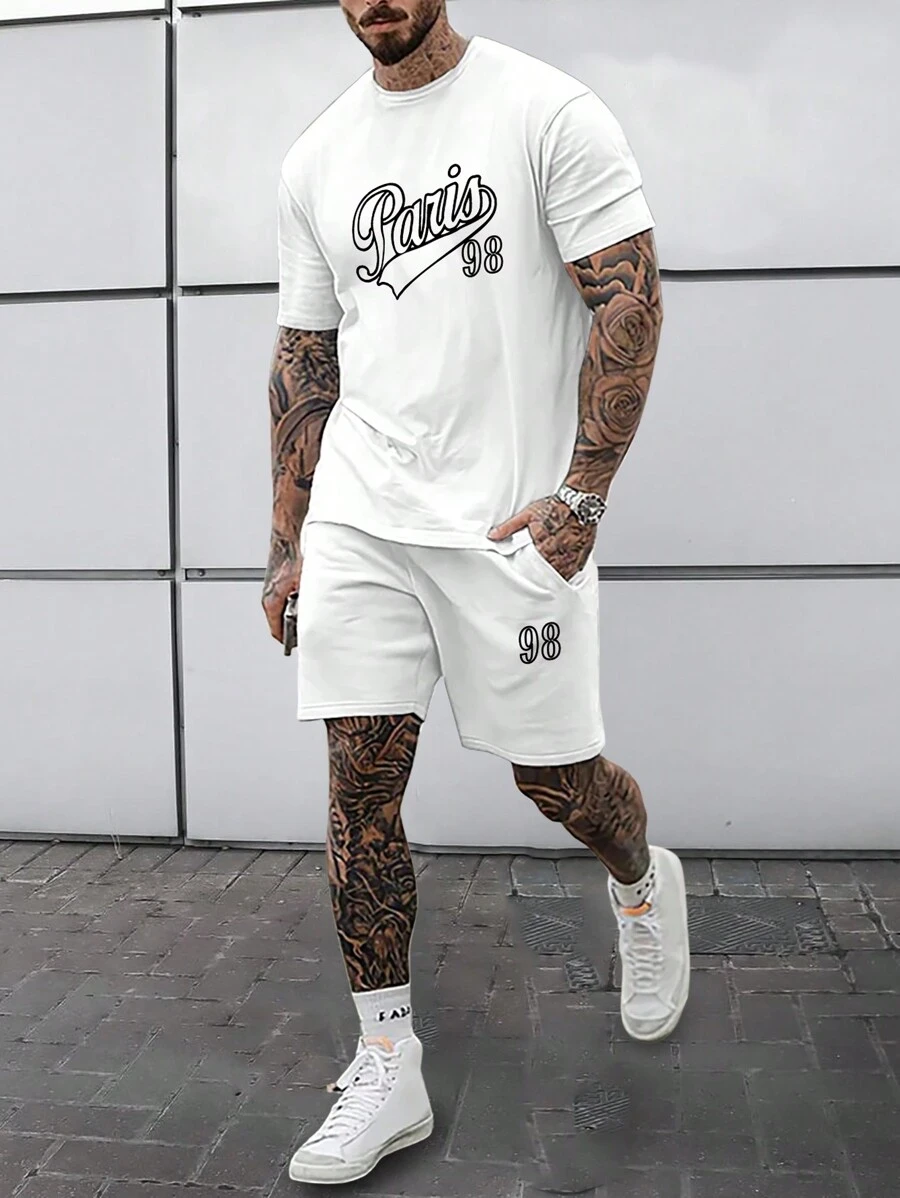 Manfinity Homme Bộ hai mảnh Nam Dây kéo Lá thư Giải trí - trắng - Xem 1