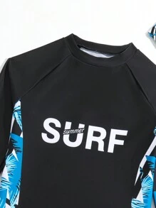 Tween Boy Tropical Print Beach Swimsuit With Swim Cap - Black - View 5