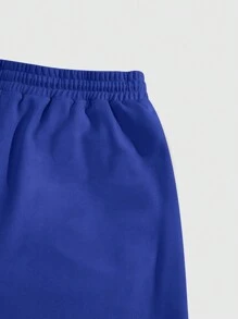 ROMWE MEN Street Life Pantalones De Chándal De Moda Para Hombres Con Estampado Vintage, Ajustados Con Cordón En La Cintura Y Bolsillos, Adecuados Para Uso Diario - azul real - Ver 3