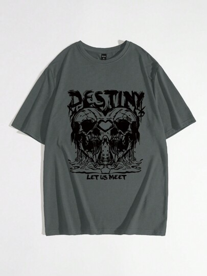 Goth Guys Letter & Skull Print Tee