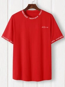 Manfinity Homme Áo thun & Áo lót Nam Lá thư Giải trí - Màu Đỏ Sâu - Xem 3